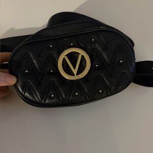 Valentino Black Quilted Crossbody Bag with Gold Logo